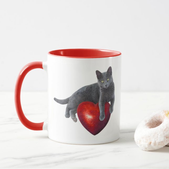 Cat Red Heart Mug (With Donut)