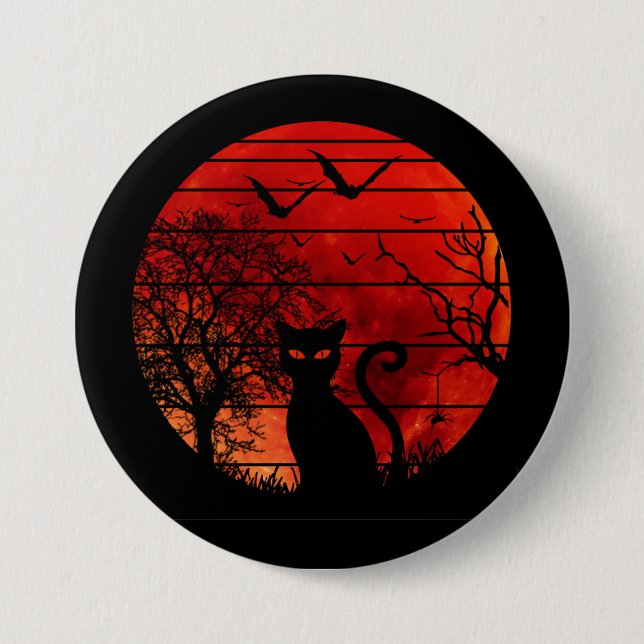 CAT RED MOON NIGHT BLACK CATS LOVER BUTTON (Front)