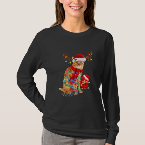 Cat Reindeer Santa Hat Christmas Light Animal T_Shirt