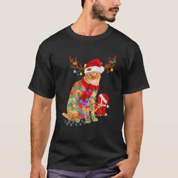 Cat Reindeer Santa Hat Christmas Light Animal Xmas T-Shirt