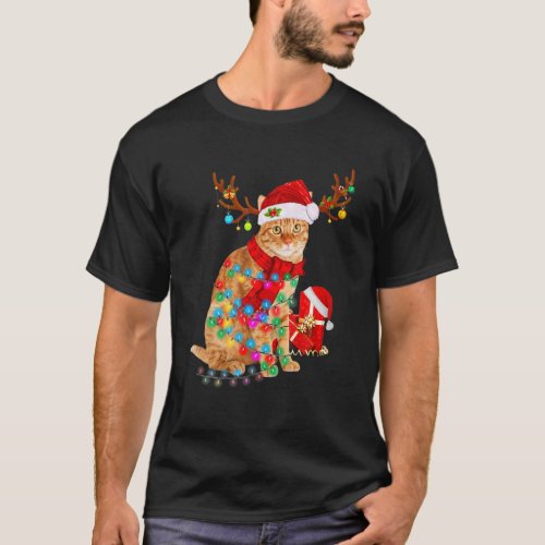Cat Reindeer Santa Hat Christmas Light Animal Xmas T_Shirt