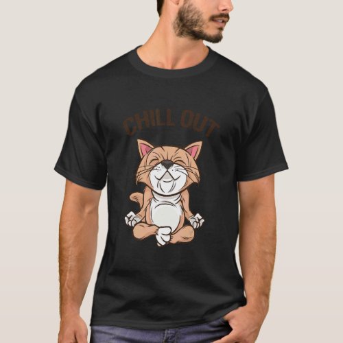 Cat Relaxing Buddhism Meditation Lotus Seat Yoga T-Shirt