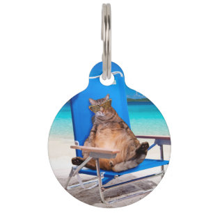 Cat relaxing on the beach pet ID tag