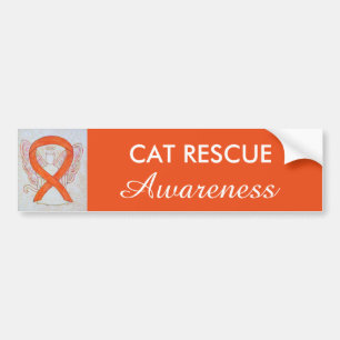 Cat Rescue Awareness Ribbon Angel Bumper Stickers