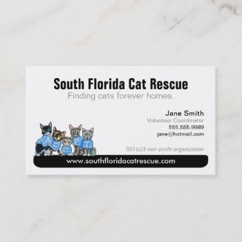 Cat Rescue Non Profit Black Tagline Business Card by offleashart at Zazzle
