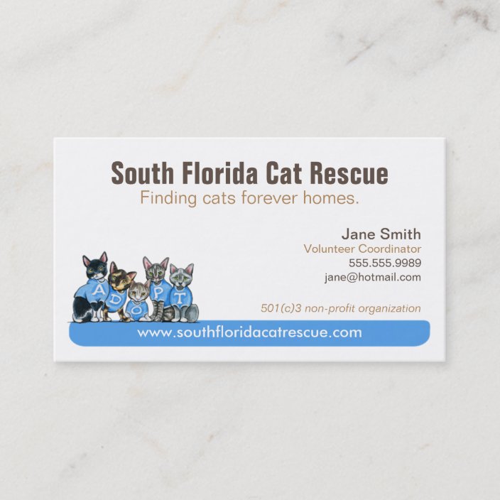 Cat Rescue Non Profit Blue Tagline Business Card Zazzle Com