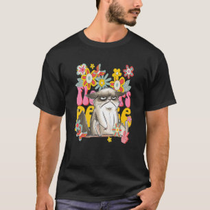Cat Retro 60S 70S Vibe Flowers Peace Sign Vintage  T-Shirt