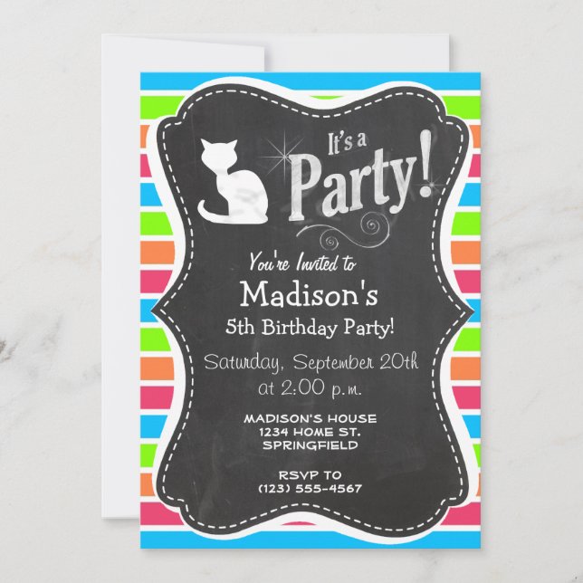 Cat; Retro Neon Rainbow Invitation (Front)