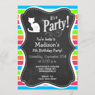 Cat; Retro Neon Rainbow Invitation