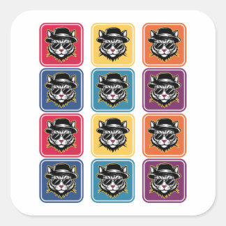 Cat Retro Pop Art Square Sticker