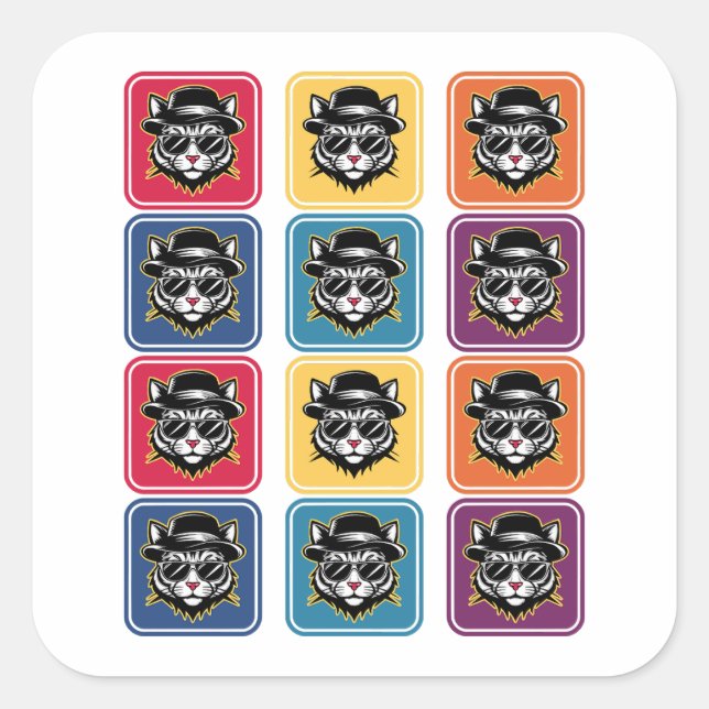 Cat Retro Pop Art Square Sticker (Front)