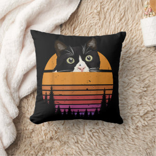 Cat Retro Style Black Cat Vintage Style Kitten Cat Throw Pillow