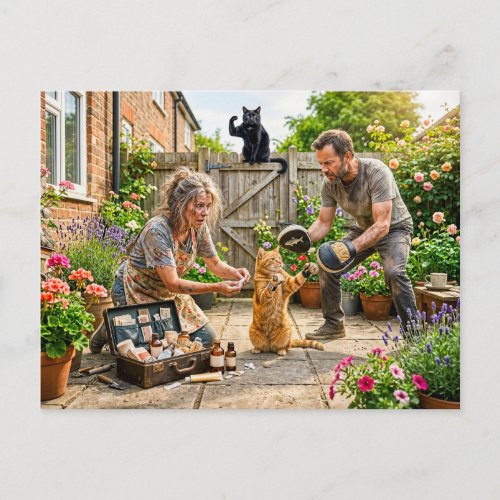 Cat Revier Fight Training Chaos Postcard