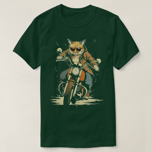 Cat Rides Motorcycle T-Shirt (Design Front)