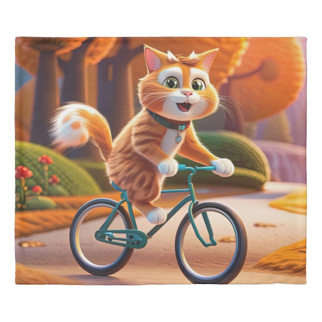 Cat riding a bicycle duvet cover (Front)