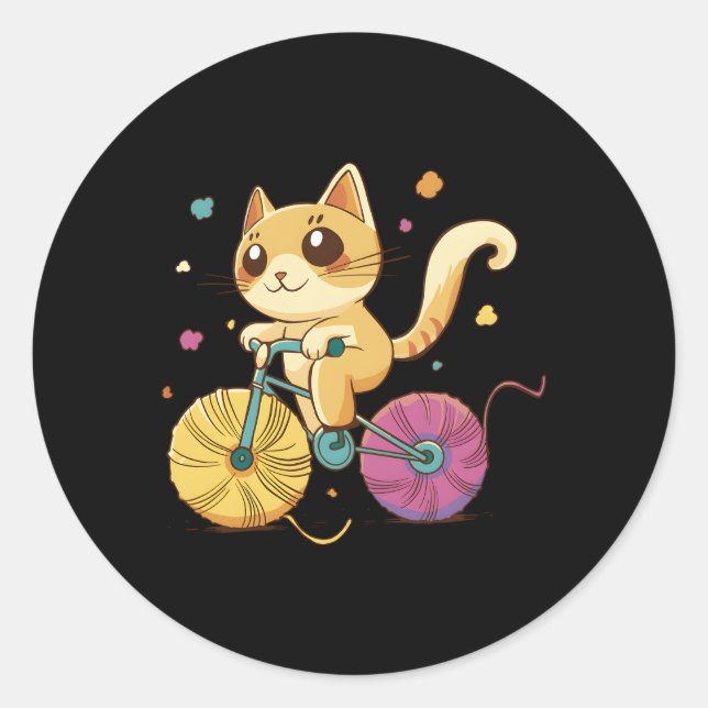 Cat Riding A Bike Classic Round Sticker (Front)