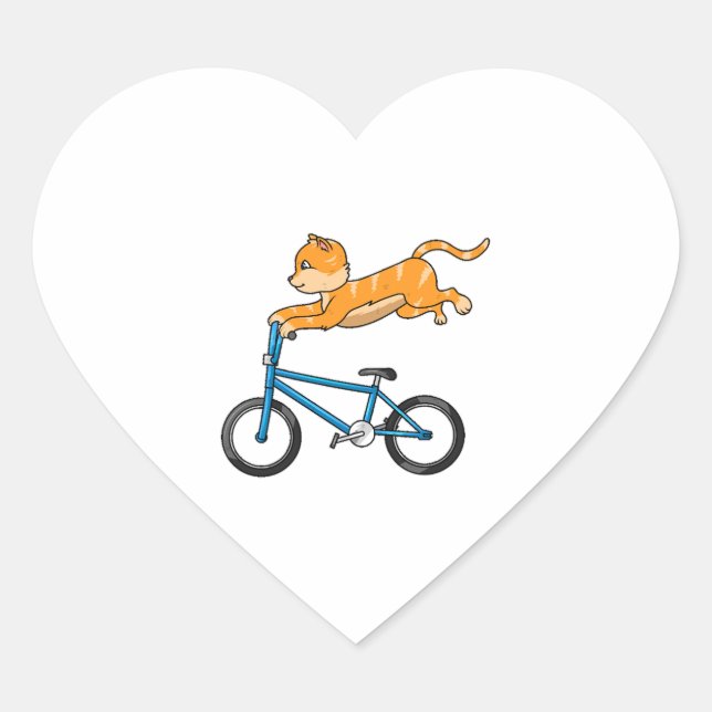 Cat Riding A Bmx Heart Sticker (Front)