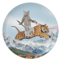 Cat Riding A Tiger Melamine Plate Cat Riding A Tiger Melamine Plate
