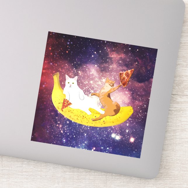 Cat riding banana in galaxy sticker (Detail)