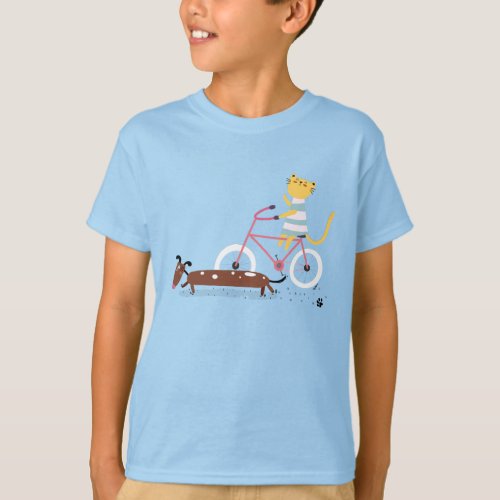 Cat Riding Bicycle with Dog Friend  T_Shirt
