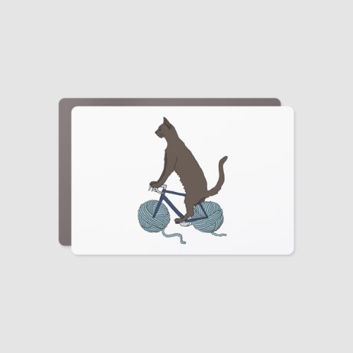 cat riding bike with yarn ball wheels car magnet