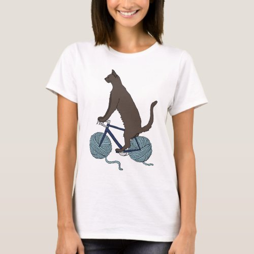Cat Riding Bike With Yarn Ball Wheels T_Shirt