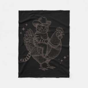 Cat Riding Chicken Funny Cowboy Cat On A Chicken R Fleece Blanket