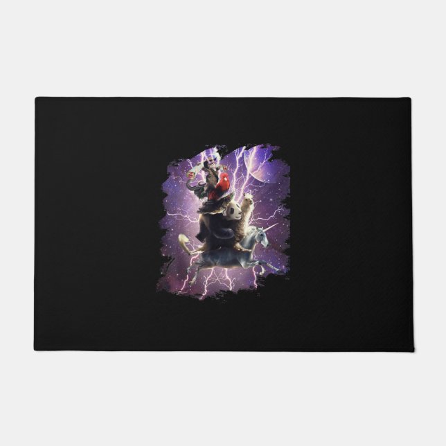 Cat Riding Chicken Turtle Panda Llama Unicorn Doormat (Front)