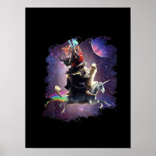Cat Riding Chicken Turtle Panda Llama Unicorn Poster