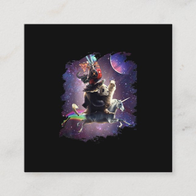 Cat Riding Chicken Turtle Panda Llama Unicorn Square Business Card (Front)