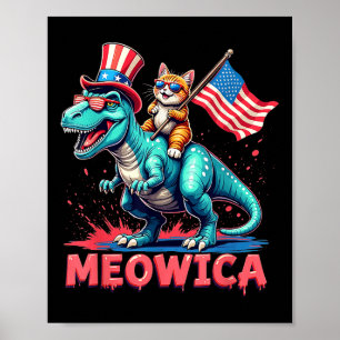 Cat Riding Dinosaur 4th Of July Meowica American F Poster