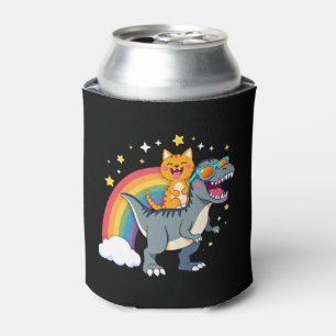 Cat Riding Dinosaur T-Rex Kitten Rainbow Dino Funn Can Cooler