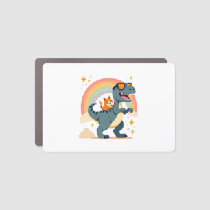 Cat Riding Dinosaur T-Rex Kitten Rainbow Dino Funn Car Magnet
