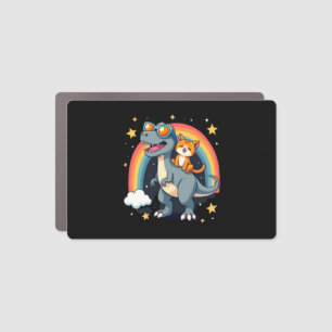 Cat Riding Dinosaur T-Rex Kitten Rainbow Dino Funn Car Magnet