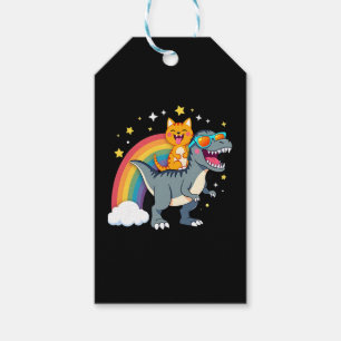 Cat Riding Dinosaur T-Rex Kitten Rainbow Dino Funn Gift Tags