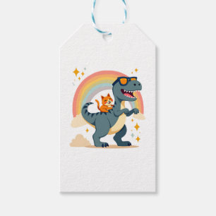 Cat Riding Dinosaur T-Rex Kitten Rainbow Dino Funn Gift Tags