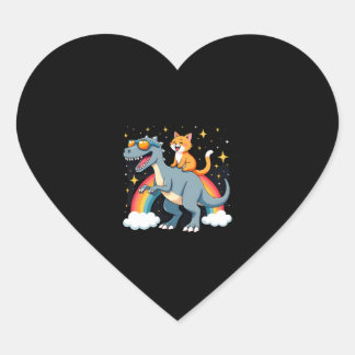 Cat Riding Dinosaur T-Rex Kitten Rainbow Dino Funn Heart Sticker