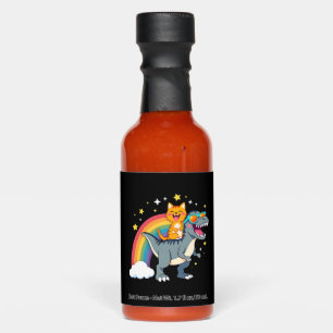 Cat Riding Dinosaur T-Rex Kitten Rainbow Dino Funn Hot Sauces