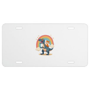 Cat Riding Dinosaur T-Rex Kitten Rainbow Dino Funn License Plate