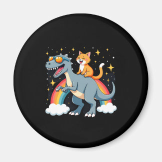Cat Riding Dinosaur T-Rex Kitten Rainbow Dino Funn Magnet
