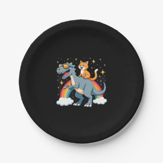 Cat Riding Dinosaur T-Rex Kitten Rainbow Dino Funn Paper Plates