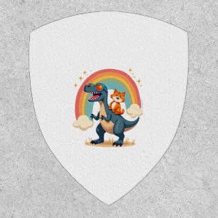 Cat Riding Dinosaur T-Rex Kitten Rainbow Dino Funn Patch