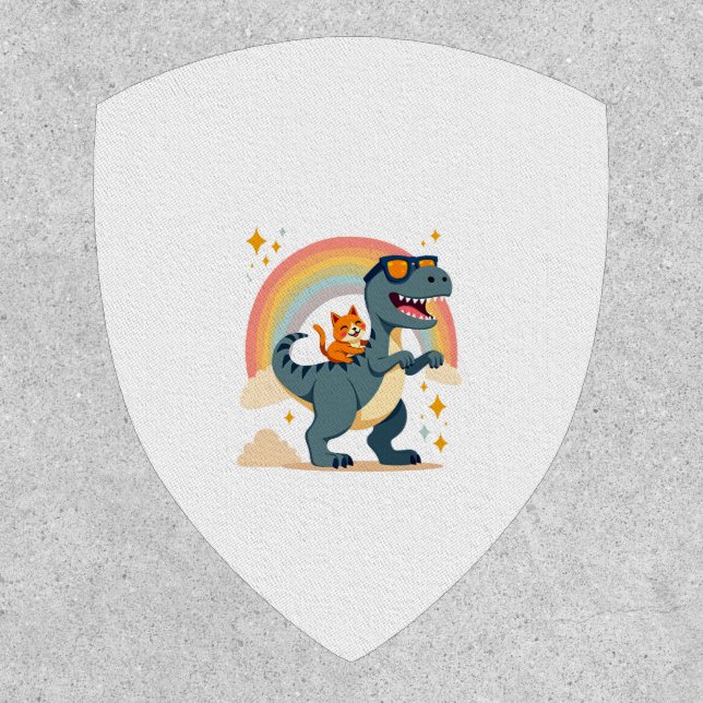 Cat Riding Dinosaur T-Rex Kitten Rainbow Dino Funn Patch (Front)
