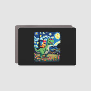 Cat Riding Dinosaur T-Rex Starry Night Cat Lover ( Car Magnet