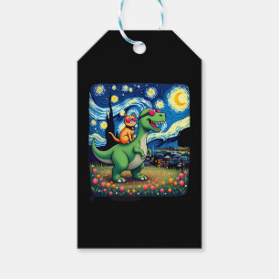 Cat Riding Dinosaur T-Rex Starry Night Cat Lover ( Gift Tags