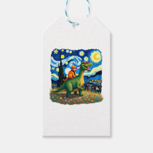 Cat Riding Dinosaur T-Rex Starry Night Cat Lover ( Gift Tags