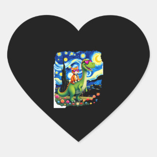 Cat Riding Dinosaur T-Rex Starry Night Cat Lover ( Heart Sticker