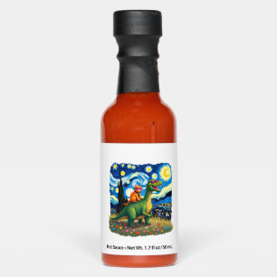Cat Riding Dinosaur T-Rex Starry Night Cat Lover ( Hot Sauces