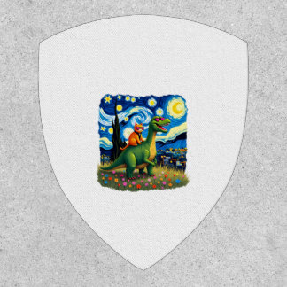 Cat Riding Dinosaur T-Rex Starry Night Cat Lover ( Patch