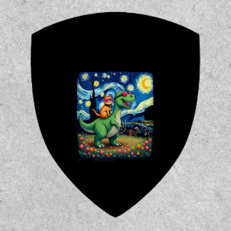 Cat Riding Dinosaur T-Rex Starry Night Cat Lover ( Patch